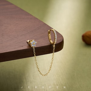 Pendientes de doble perforación, pendientes de cadena colgantes de plata de ley, pendientes apilables para perforaciones dobles