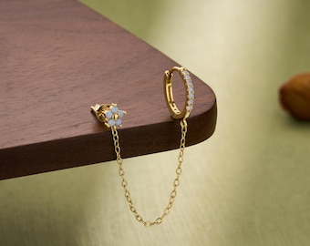 Dubbele piercingoorbellen, sterlingzilveren hangende kettingoorbellen, stapeloorbellen voor dubbele piercings