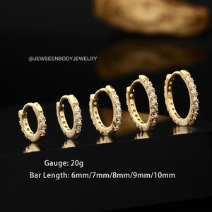 14K Solid Gold Hoop/CZ Cartilage Earrings/Conch Hoop/Daith Jewelry/Septum Jewelry/16G Septum Ring/Gear Piercing/Hinged Segment Hoop Clicker