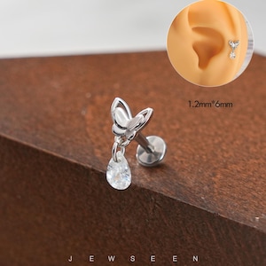 16g Butterfly cartilage stud/Dangle helix jewelry/cartilage earrings/Flat Back Stud/Helix Stud/Cartilage Stud/Tragus Stud/Flat Back Labret