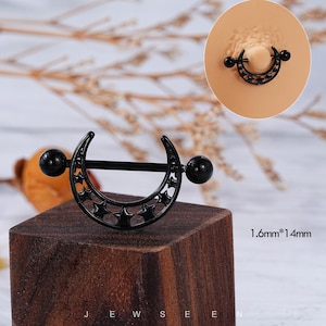 Black Nipple Ring/Moon Nipple Barbell/Gothic Nipple Bar/Surgical Steel Nipple Piercing/Cute Nipple Jewelry/Black Friday/Christmas Gift