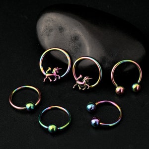 6PCS BCR/Anello del setto/Piercing del setto/Orecchino cartilagineo unicorno/Piercing Daith/Anello al naso/Gioielli Tragus Helix/Regali di San Valentino per lei