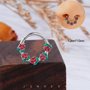 16G Rose Septum Ring/Flower Conch Earring/Hoop Clicker/Hinged Hoop/Daith Piercing/Hoop Earring/Clicker Hoop/septum hoop/Nose Hoop/Gift