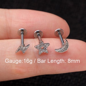 3PCS Lip Ring,Moon Star Lip Studs,Labret Ring,Clear CZ Lip Piercing Jewelry,Cartilage,Helix,Tragus,Conch Piercing Jewelry,Stud Erring,Gift