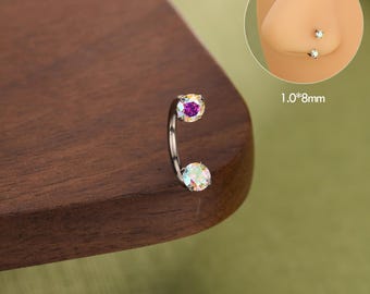 Titanium Aurora Borealis rainbow Nose Hoop, Nostril Piercing Jewelry, Nose Ring, Earring, Gift for her, Summer Jewelry