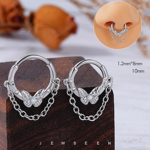 16G Butterfly Septum Ring/Double Chain Conch Earring/Hoop Clicker/Hinged Hoop/Daith Piercing/Hoop Earring/Clicker Hoop/septum hoop/Nose Hoop