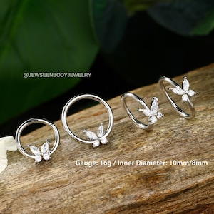16G Butterfly Septum Ring/Nose Ring Hoop/Daith Hoop/Cartilage Hoop/Helix Piercing/Conch Jewelry/Tragus Earring/Nose Piercing for Women