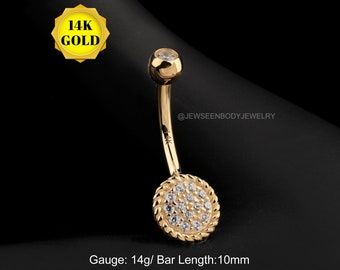 14K Solid Gold Belly Button Rings/Sparkling CZ Belly Ring/Belly Piercing Jewelry/Navel Ring/Navel Piercing/Valentines Gifts for her