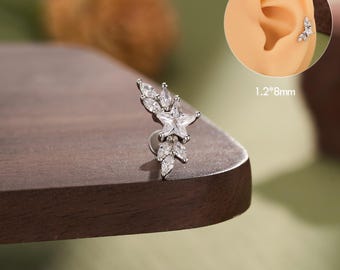 Star Marquise CZ Ear Climber Labret Stud • 16G Dainty Helix Tragus Cartilage Piercing Jewelry