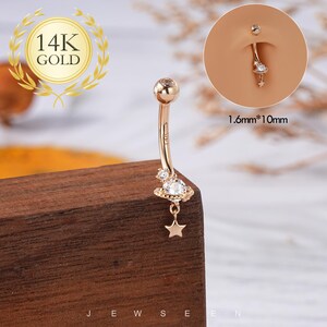 14K Solid Gold Planet Dangle Star Belly, Belly Piercing, Navel Ring, Navel Jewelry, Birthday Gift Jewlry, Body Jewelry, Dainty Belly Ring