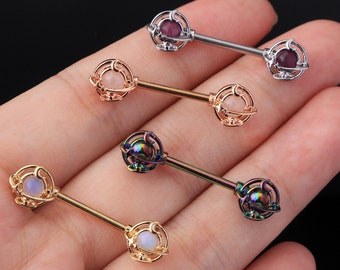 Nipple Ring/Crystal Nipple Barbell/Planet Nipple Bar/Surgical Steel Nipple Piercing/Opalite Nipple Jewelry/Black Friday/Christmas Gift