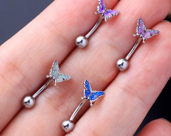 16G Rook Earring/Curved Barbell/Eyebrow Ring/Daith Earring/Butterfly Cartilage Earring/Tragus Piercing Jewelry/Valentines Gifts for her