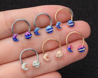 16G Septum Ring/Glow in the Dark/Smiling Daith Earring/Planet Cartilage Earring/Helix Piercing/Tragus Jewelry/Hoop Earring/Conch/Gift