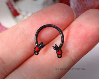 Cat Septum Ring,Septum Piercing Jewelry,16G Cartilage Earring,Daith Earring,Helix Piercing,Hoop Earring,Tragus,Conch,Halloween Jewelry