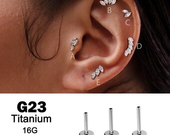 16g Flat Back Earrings/ Internally Threaded Tragus Stud/ Helix Stud/ Nose Stud/ Cartilage Stud/ Lip Stud for Women/ Conch Piercing Jewelry