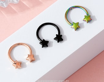 16G Star Septum Ring/Horseshoe Ring/Cute Septum Piercing Jewelry/8 10mm/Unique Daith Earring/Cartilage Earring/Hoop Earring/Black Friday