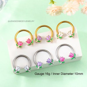 16G Tulip Septum Ring,Septum Piercing,Nose Ring Hoop,Daith Earring,Flower Cartilage Earring,Gold Tragus,Helix,Conch Hoop Earring,Gift