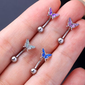 Pendiente de torre 16G/barra curva/anillo de cejas/pendiente daith/pendiente de cartílago de mariposa/joyería perforadora de tragus/regalos de San Valentín para ella