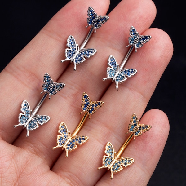 Belly Button Rings 14G Belly Ring Blue Butterfly Belly Piercing Cubic Zirconia Navel Ring/Navel Piercing/Christmas Gift/Black Friday