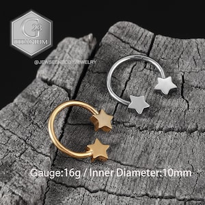 Anel de septo de titânio g23/piercing de septo dourado/aro de cartilagem estrela/aro tragus/brinco daith/jóias de hélice/piercing de concha/aro de nariz