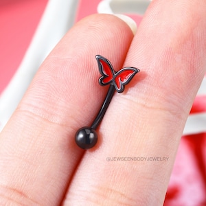 Butterfly Rook Earring/16g Rook Piercing Jewelry/Red Eyebrow Ring/CZ Cartilage Earring/Eyebrow Piercing/Small Curved Barbell/Gift for Her