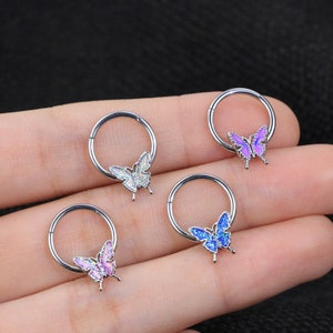 16G Butterfly Hinged Segment Ring,Septum Ring,Septum Piercing Jewelry,Hinged Clicker,Cartilage Earring,Helix,Tragus,Conch,Daith,Hoop Earring