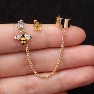 16G Cartílago Stud/Pendiente de cadena/Pendiente de oreja/Pendiente de perforación doble/Piercing de hélice/Joyería Tragus/Pendiente de perno/Regalos de San Valentín para ella