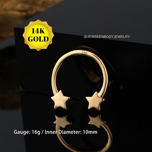Anel de septo de estrela de ouro 14K/brinco Daith/brinco de argola/ferradura de septo/brinco de cartilagem/barra circular/aro de argola de nariz/Black Friday