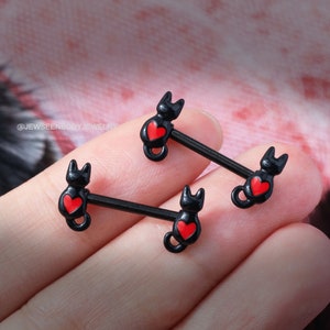 14G Black Cat Nipple Rings/Nipple Shield/Nipple Jewelry/Nipple Barbell/Barbell Piercing/Nipple Clamp/Piercing Jewelry/Halloween Jewelry
