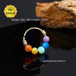 9K Solid Gold Nose Piercing jewelry,20G Septum Piercing Jewelry,Opal Septum Ring,Gold Daith Earring Hoop,Helix Piercing,Cartilage for Women