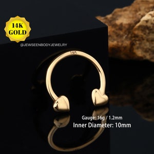14K Gold Heart Septum Ring/Cartilage Earring/Hoop Earring/Daith Hoop/Horseshoe piercing/Daith Earring/Tragus Jewelry/Helix,Conch Piercing