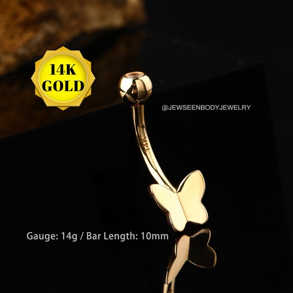 14K Solid Gold Butterfly Belly Button Ring/Dainty Navel Piercing/Navel Ring/Belly Ring/Belly Piercing Jewelry 14g/Valentines Gifts for her