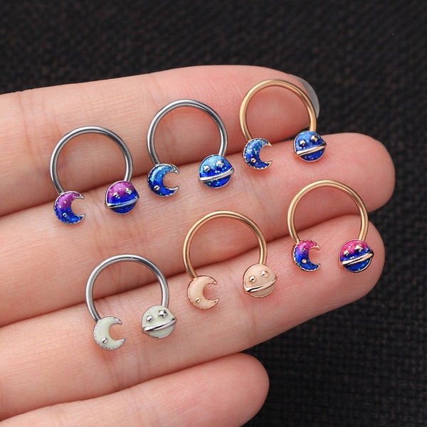 16G Septum Ring/Glow in the Dark/Smiling Daith Earring/Planet Cartilage Earring/Helix Piercing/Tragus Jewelry/Hoop Earring/Conch/Gift