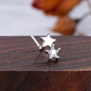Silver Double Star Nose Rings/925 Sterling Silver Nose Studs/L-Shaped Nostrial Rings/Nose Piercings/Nose Jewelry/Nose Screws for Women Men