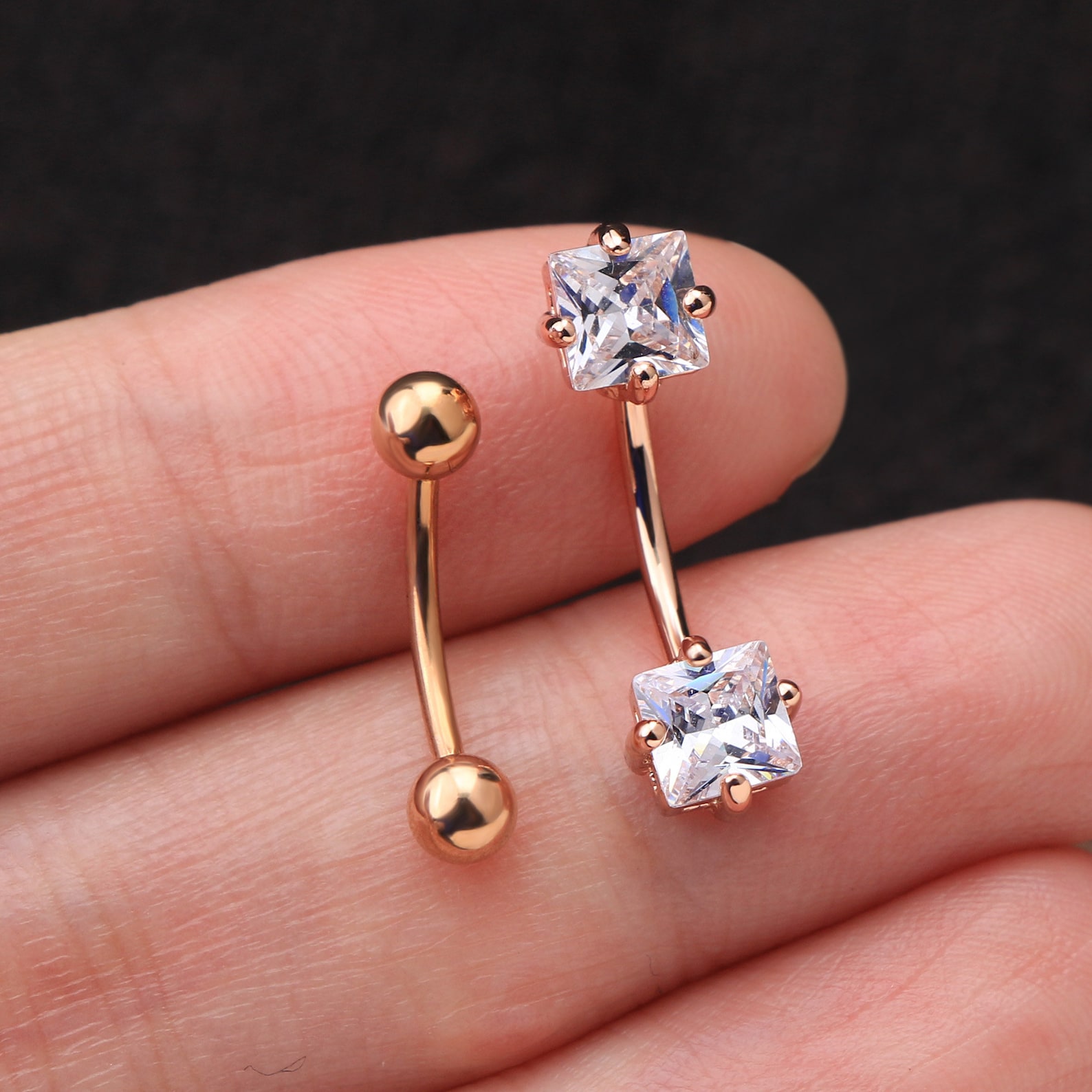 2pcs 16g Small Size Belly Button Rings Surgical Steel Square Etsy