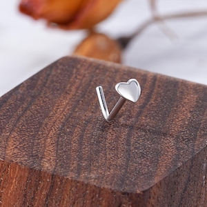 Silver Heart Nose Rings/925 Sterling Silver Nose Studs/L-Shaped Nostrial Rings/Nose Piercings/Nose Jewelry/Nose Screws for Women Men