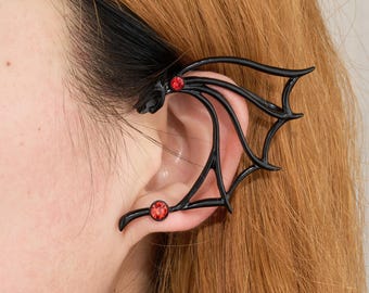 Halloween Dragon Ear Cuff - Gothic Black Dragon Wings - Single for left ear