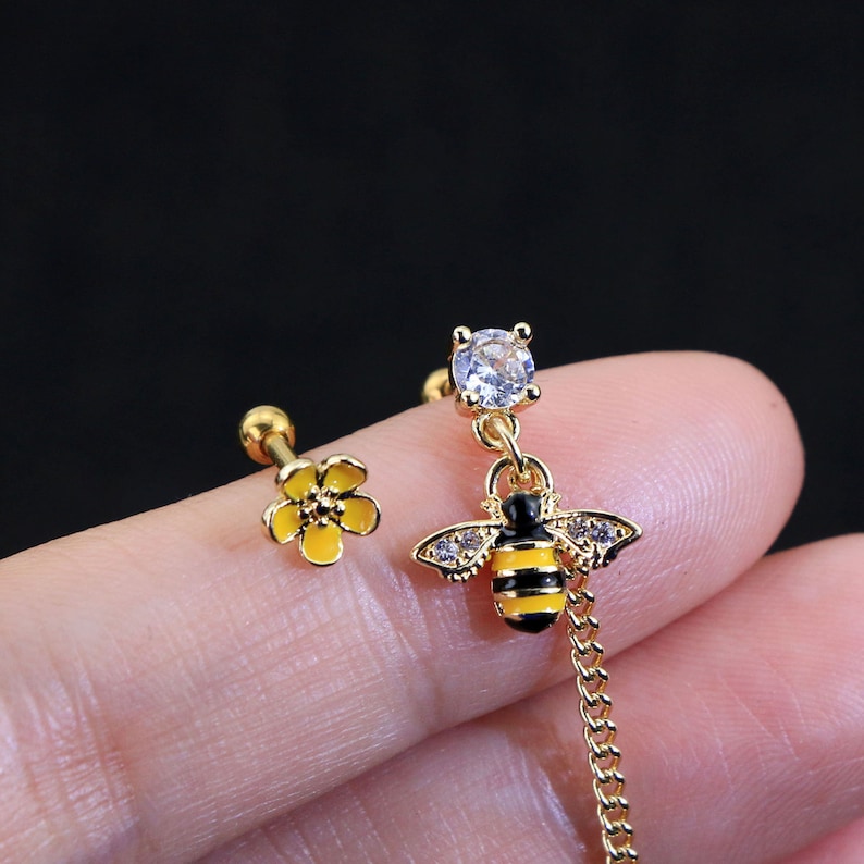 16G Cartilage Chain Earrings Ear Cuff Double Piercing Earrings Etsy