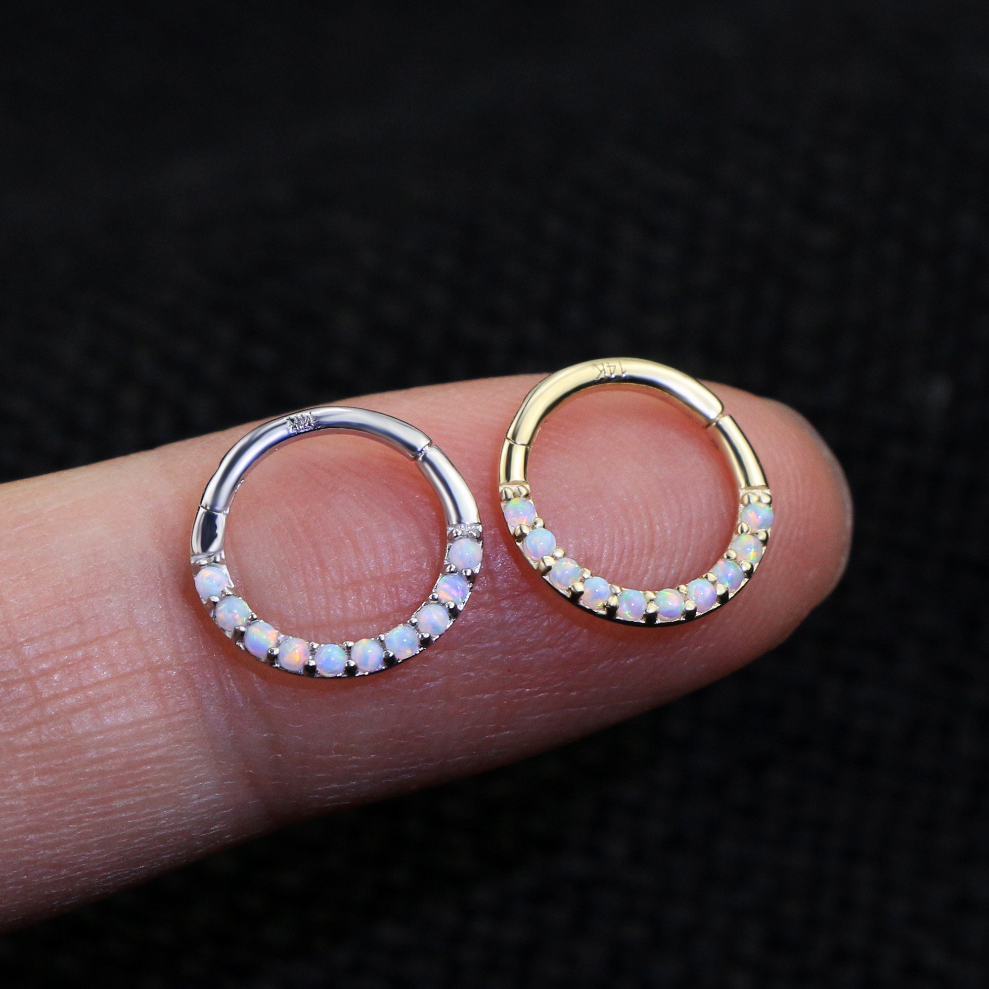 14K Gold Opal Hinged Segment Hoop Ring 16g Septum Clicker Nose Etsy
