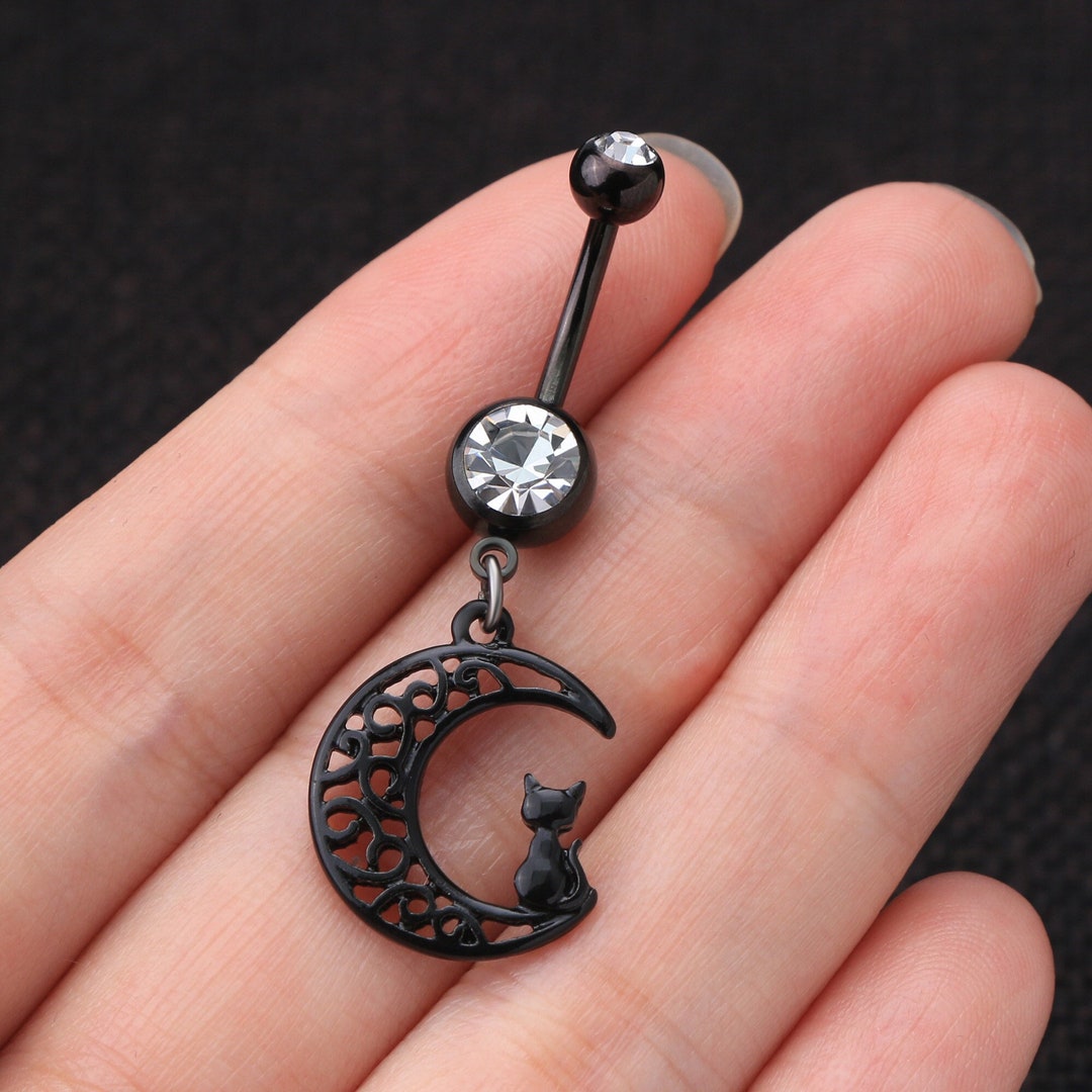 14G Halloween Moon Cat Belly Button Ring/dangle Navel Ring/belly Ring