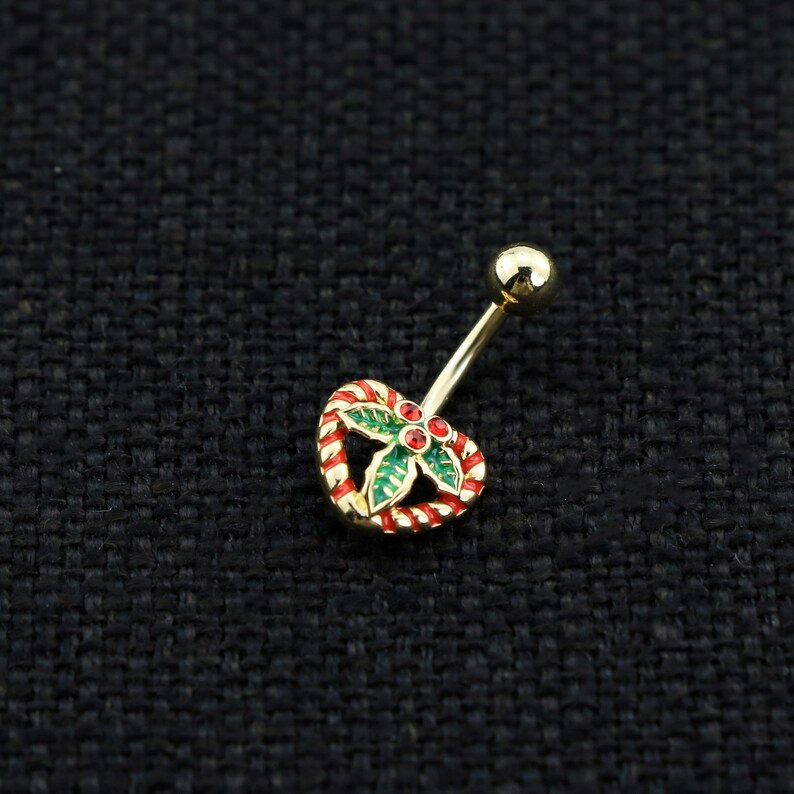 14G Christmas Belly Button Ring/heart Belly Barbell/navel Etsy