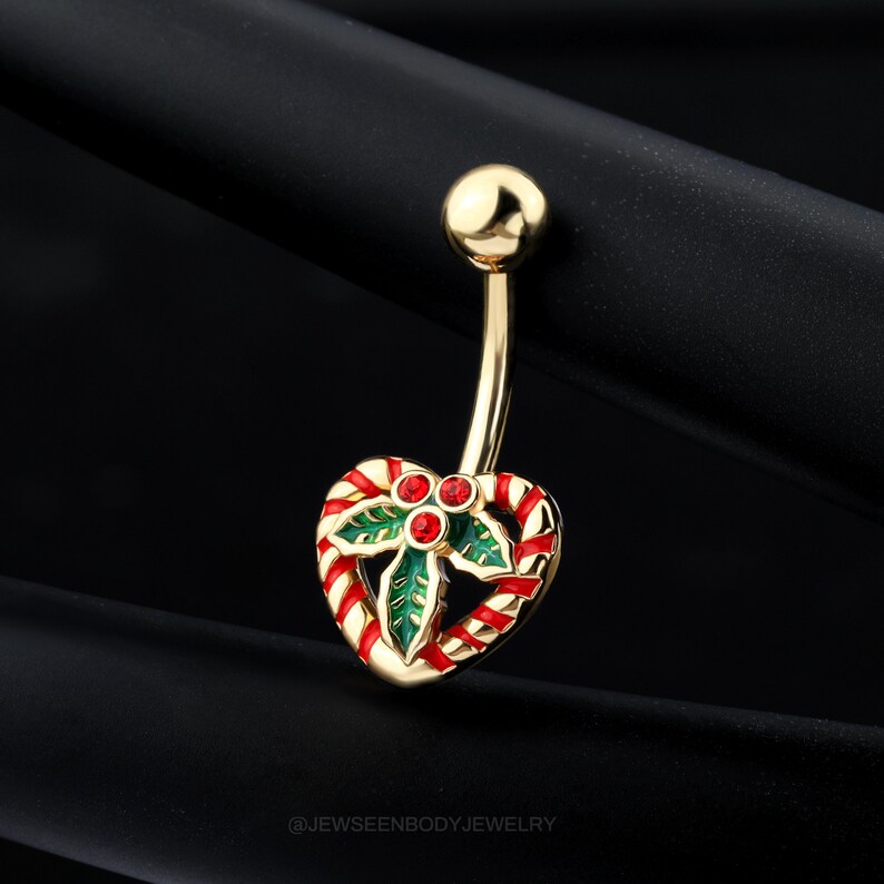 14G Christmas Belly Button Ring/heart Belly Barbell/navel Etsy