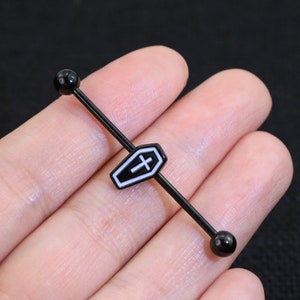 Industrial Barbell Coffin Industrial Ring 14G Industrial Bar Body Piercing/Body Jewelry/Industrial Piercing/Halloween Gift/Black Friday