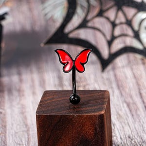 14g Red Butterfly Navel Ring/Gothic Belly Ring/Navel Piercing Jewelry/Belly Piercing/Belly Jewelry/Navel Barbell/Halloween Piercing Gift