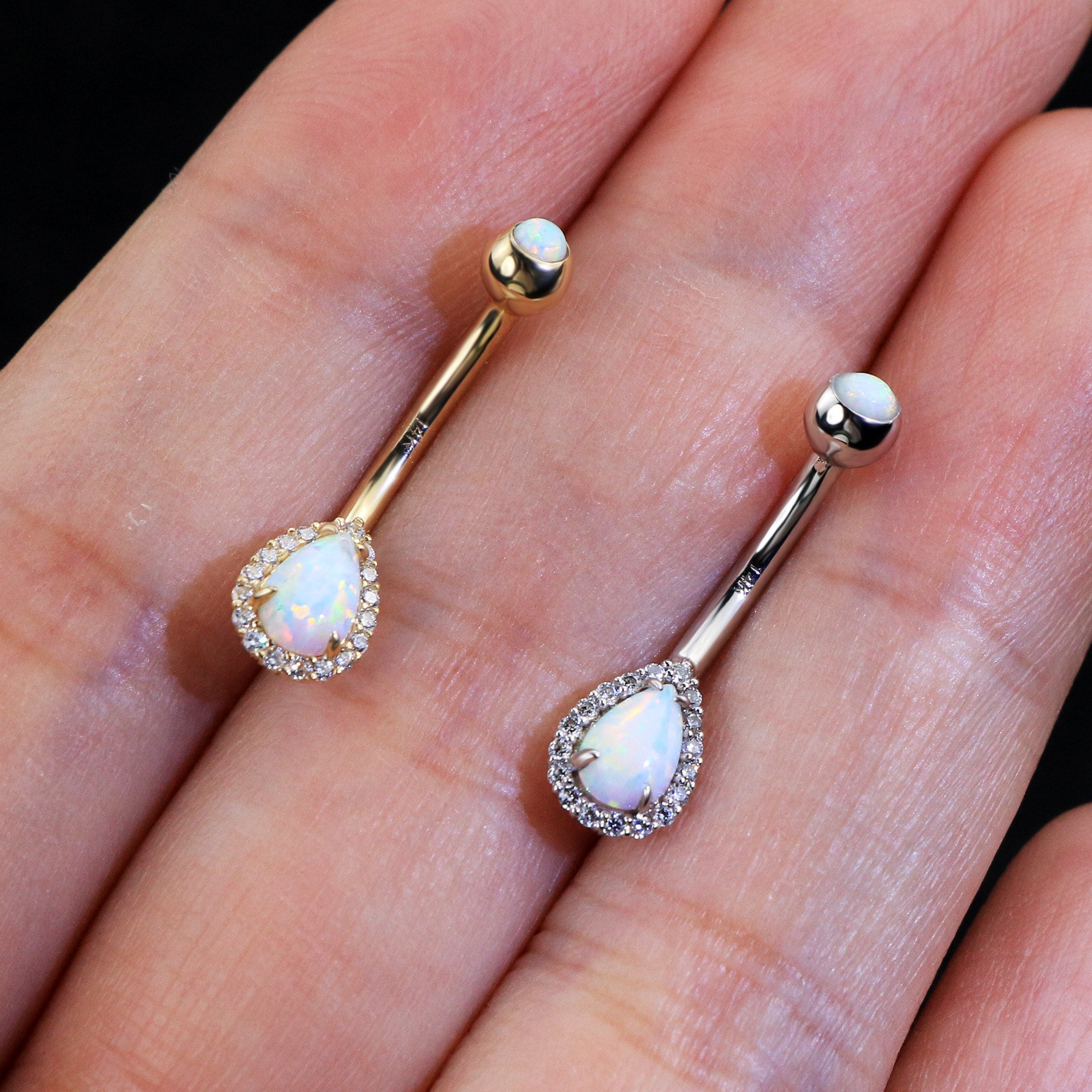14K Gold Belly Button Ring Synthetic Opal Belly Ring Sparkling Etsy