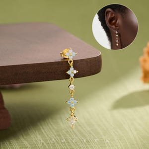 14k Opal Earrings, Chain Earrings, Vintage Earrings Gold, dangle earrings, gift for her