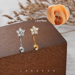 16G flower Rook Earring/Floral Curved Barbell/Eyebrow Ring/Daith Earring/Dangle Cartilage Earring/Tragus Piercing Jewelry