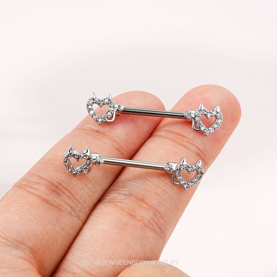 Devil Heart Nipple Barbell: 14G Stainless Steel Piercing (pair) - Etsy Devil Heart Nipple Barbell: 14G Stainless Steel Piercing (pair) - Etsy