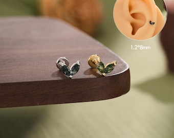 Moss Agate Flatback Cartilage Stud • 16G Dainty Helix Tragus Cartilage Piercing