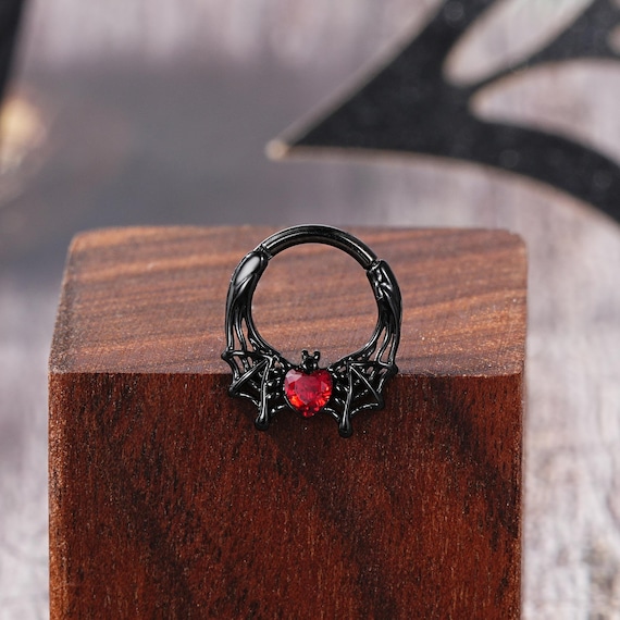 Anneau De Septum En Argent Sterling Avec Spinelle Noir, Petit Septum